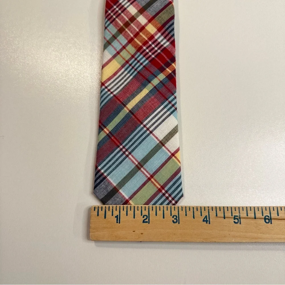 Vintage Tommy Hilfiger Plaid Madras Tie Summer Fall Tie Red Blue Yellow Preppy